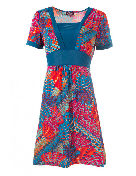 Knitted 96% polyester 4% spandex dress with birds print