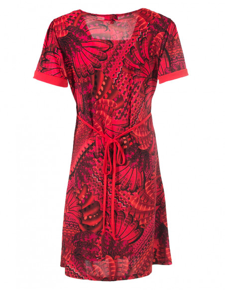 Knitted 96% polyester 4% spandex dress with birds print