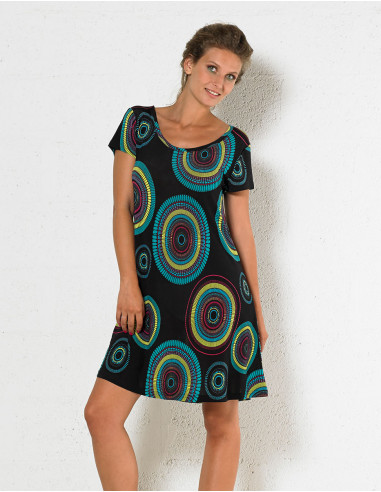 Knitted 96% polyester 4% spandex dress with mandala print