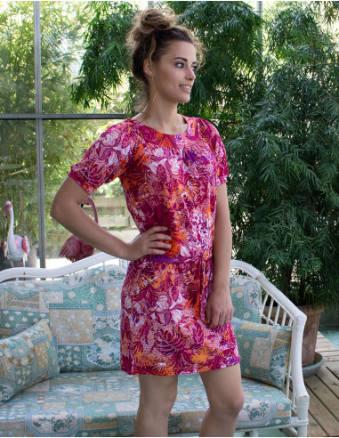 Knitted 96% polyester 4% spandex dress with garden print