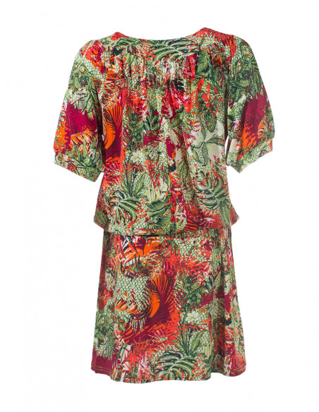 Knitted 96% polyester 4% spandex dress with garden print