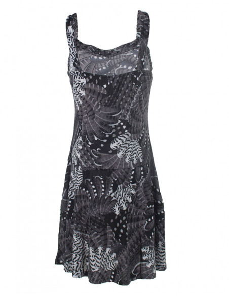 Knitted 96% polyester 4% spandex dress with birds print