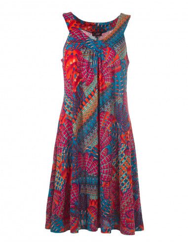 Knitted 96% polyester 4% spandex dress with birds print