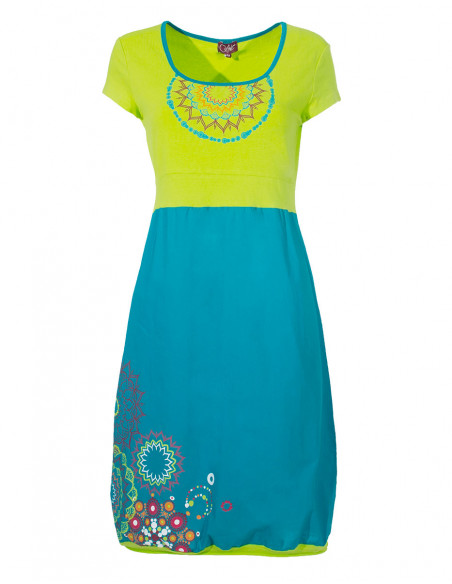 Robe Coton Manches Courtes Motif Place