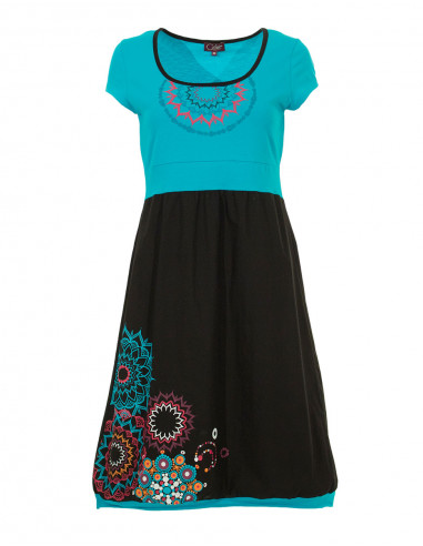 Robe Coton Manches Courtes Motif Place