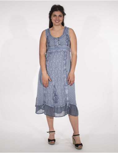 Embroidered viscose sw sleeveless dress