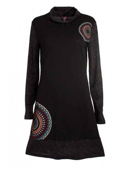 Robe maille col cheminée manches longues