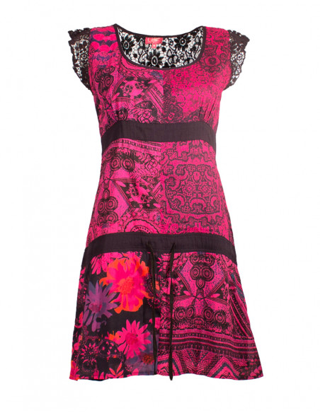 Printed cotton dress with lining
