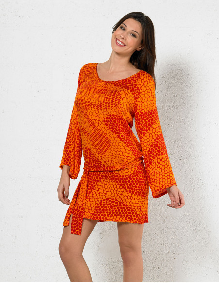 Minirobe Viscose Ceinture Manches 3/4