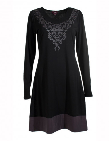 Robe évasée manches longues style tribal