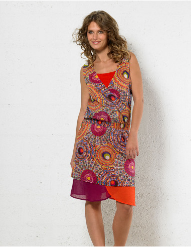 Printed cotton voile dress with rayon lining