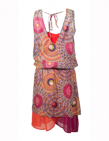 Printed cotton voile dress with rayon lining