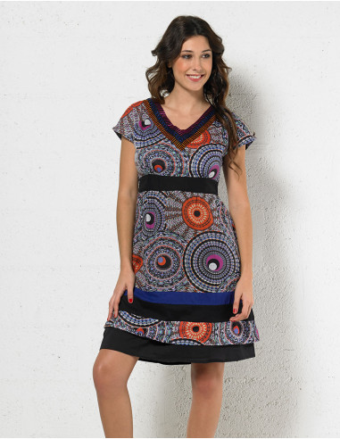 Printed cotton voile dress with lining