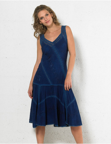 Embroidered viscose dress with large straps