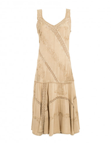 Embroidered viscose dress with large straps