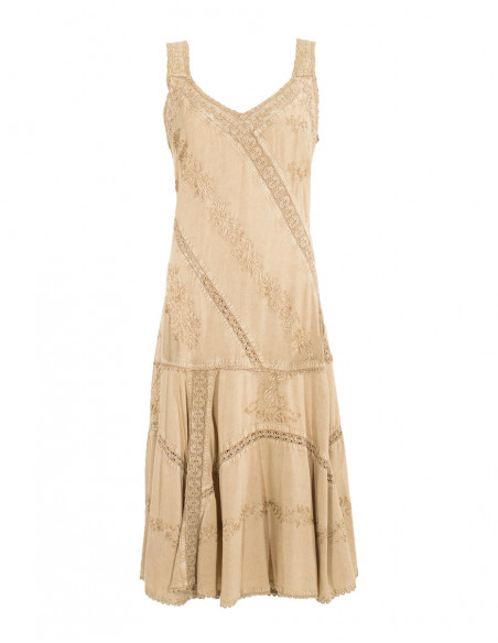 Embroidered viscose dress with large straps
