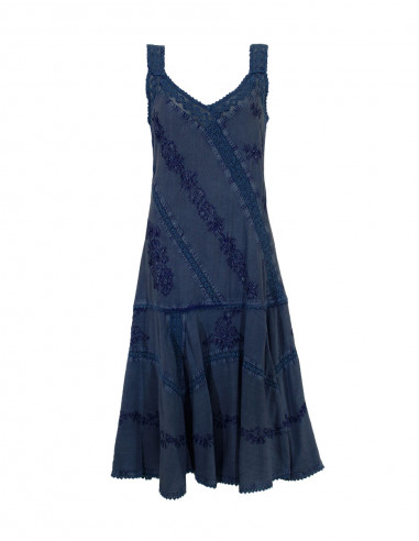 Embroidered viscose dress with large straps