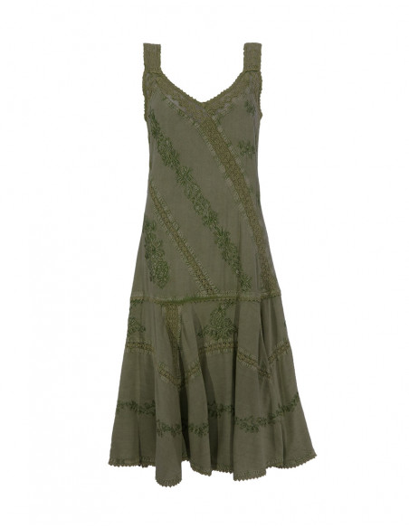Embroidered viscose dress with large straps