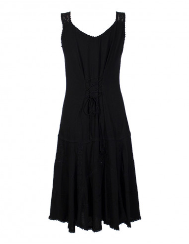 Embroidered viscose dress with large straps