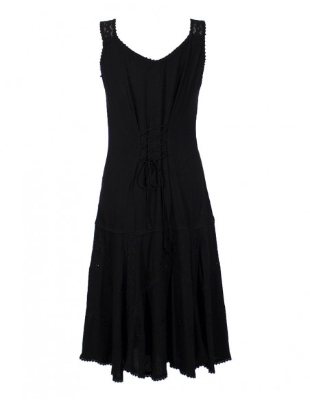 Embroidered viscose dress with large straps