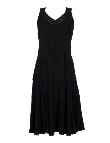 Embroidered viscose dress with large straps