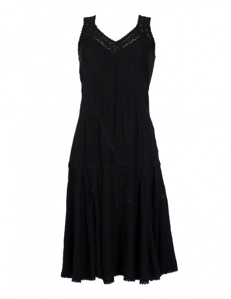 Embroidered viscose dress with large straps