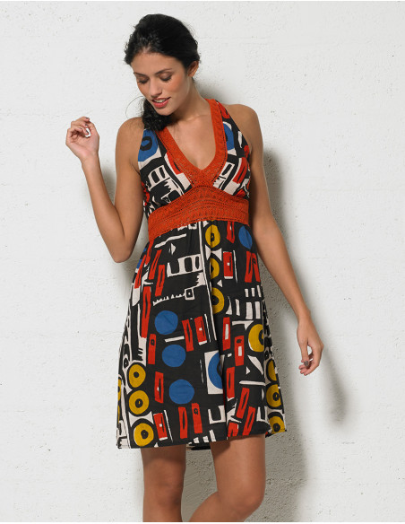 ROBE COTON IMPRIME DENTELLE