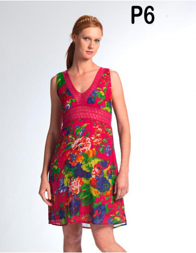 ROBE COTON IMPRIME DENTELLE