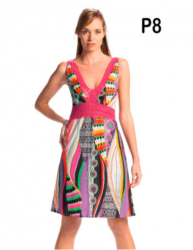 ROBE COTON IMPRIME DENTELLE