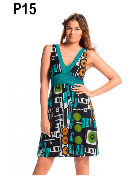 ROBE COTON IMPRIME DENTELLE