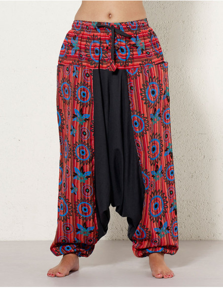 Sarouel coton rayé imprimé et uni mixte