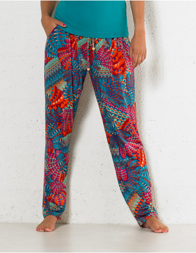 Knitted 96% polyester 4% spandex pant wth birds print