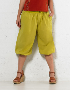 Cotton 3/4 pant cambric with knitted belt 95% cotton 5% elasthane