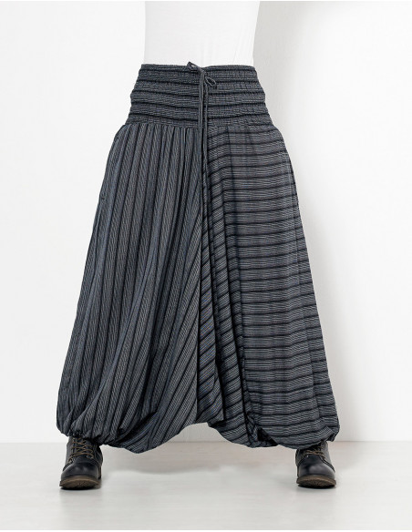 Elastic striped cotton harem pants