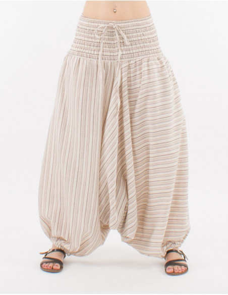 Elastic striped cotton harem pants