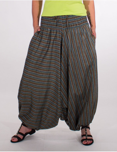 Elastic striped cotton harem pants