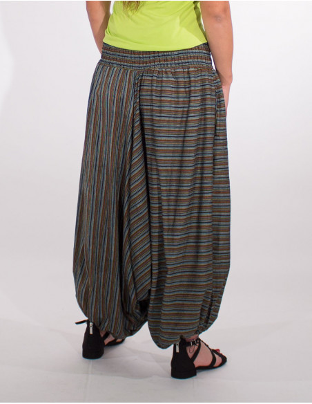 Elastic striped cotton harem pants