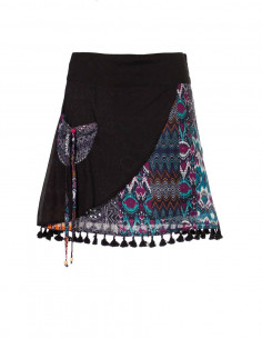 Cotton voile short skirt with lining and ikat patch print 2
