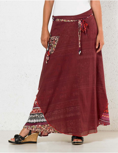 Cotton voile long skirt with lining and indi print
