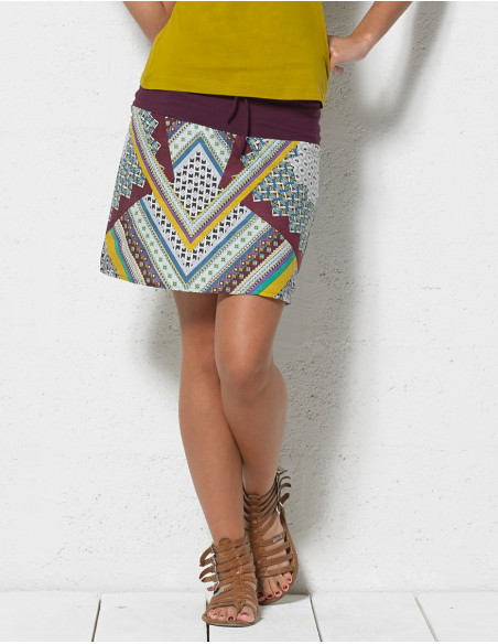 Cotton short skirt patchwork printed