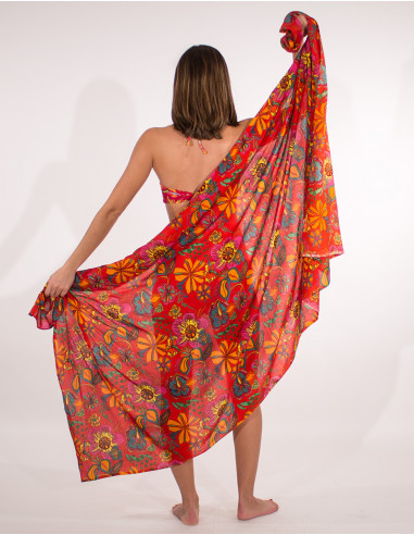 Pack de 10 pareos viscose imprimé Tiare sans franges