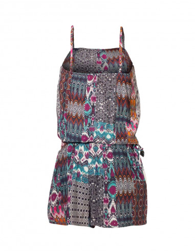 Rayon short jumpsuit with patch ikat print