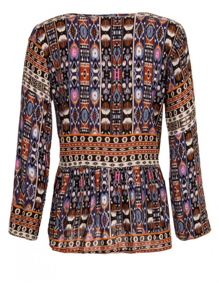 Rayon crepe blouse with long sleeves lining and santiago print