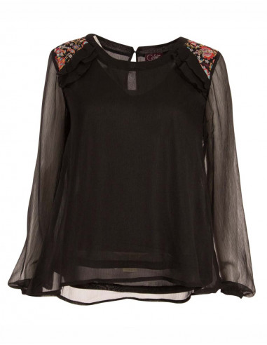 Polyester mousseline blouse with printemps print