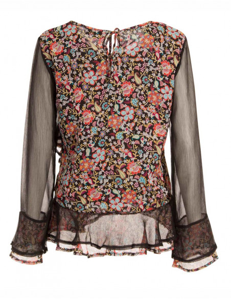 Polyester mousseline blouse with printemps print