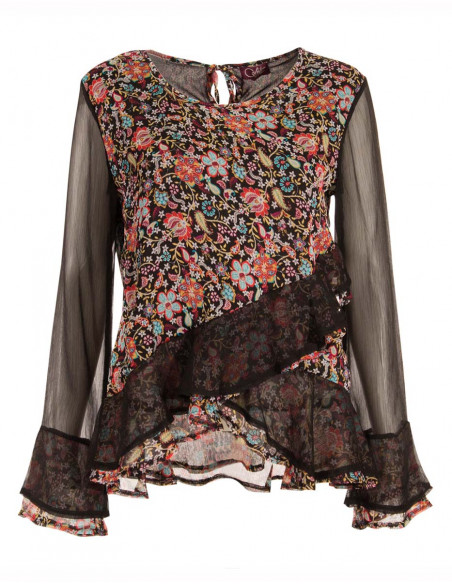 Polyester mousseline blouse with printemps print