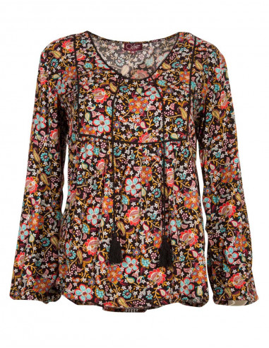 Rayon twill blouse with printemps print
