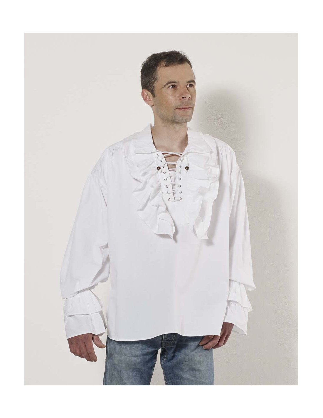 Chemise H. Coton Popeline Lacets Jabot