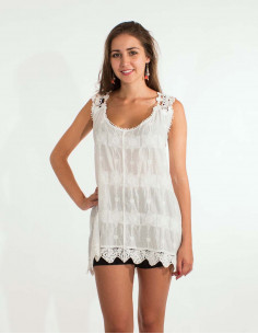 Cotton long white top with...