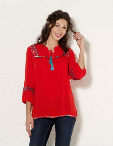 Rayon crepe blouse with 3/4 sleeves